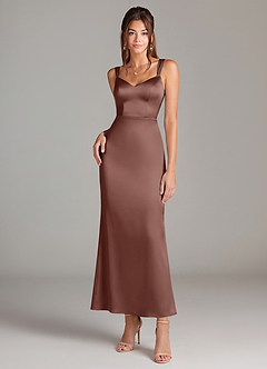 Azazie Denice Brautjungfernkleider Etui Plissee Stretch-Satin Kleid Espresso image3