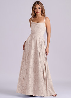 Azazie Elle 신부 들러리 드레스 A라인 주름진 플로럴 번아웃 바닥 길이 드레스 image4