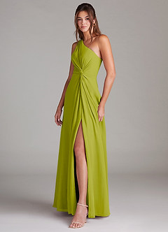 Azazie Brooke Bridesmaid Dresses Lemongrass A-Line One Shoulder Chiffon Dress image2