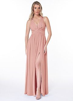 Azazie Jaclyn Bridesmaid Dresses Rosette A-Line Pleated Chiffon Dress image2