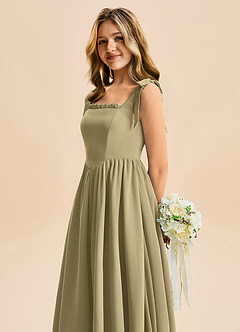 Azazie Delia Junior Abito A-Line in Chiffon Fiocco Verde Muschio image7