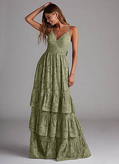 Azazie Nathalia Bridesmaid Dresses Pistachio A-Line Bow Floral Burnout Dress image1