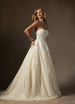 Azazie Keri Vestidos de novia Vestido de Blanco Diamante Champán de Encaje de Corte Princesa con Sin tirantes image8