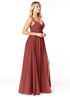 Azazie Chanel Vestidos de damas de honor Vestido Terracota de Gasa de Línea A con Plisado image4