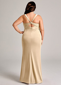 Azazie Mero Abiti da Damigella Abito Sirena in Velluto Plissettato Champagne image13