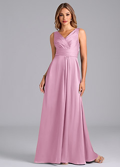 Azazie Karina Bridesmaid Dresses Candy Pink A-Line Pleated Stretch Satin Dress image4
