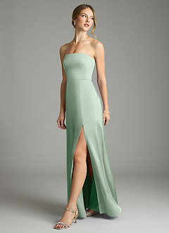 Azazie Wren Bridesmaid Dresses Agave A-Line Strapless Stretch Satin Convertible Dress image5