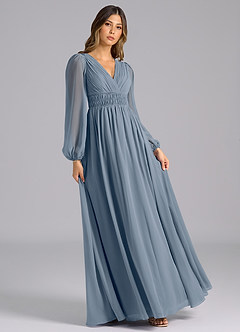Azazie Palerma Bridesmaid Dresses Twilight A-Line Long Sleeve Chiffon Dress image4