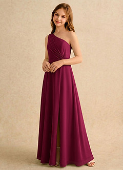 Azazie Puddles Girls Formal 플라워 걸 드레스 A라인 원 숄더 쉬폰 플로어 길이 드레스 image4