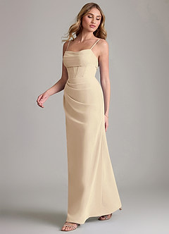 Azazie Mai Bridesmaid Dresses Champagne Sheath Pleated Chiffon Dress image4