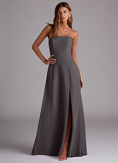 Azazie Wren Bridesmaid Dresses Steel Grey A-Line Side Slit Chiffon Convertible Dress image3
