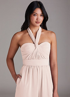 Azazie Lamara Bridesmaid Dresses Rose Petal Off the Shoulder Chiffon Convertible Jumpsuit image9