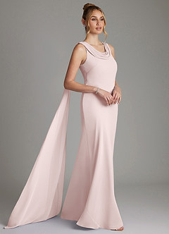 Azazie Jaya Robes de demoiselle d'honneur Robe Fourreau en Mousseline de soie Plissée Rose Pâle image5