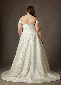 Azazie Amaya Robes de mariée Robe Princesse en Jacquard Floral Sans bretelles Blanc Antique image12