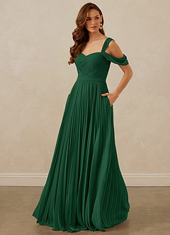 Christian Siriano Bridal for Azazie 1013 Bridesmaid Dresses Dark Green A-Line Off the Shoulder Chiffon Dress image1