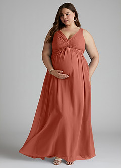 Azazie Yetta Maternity Bridesmaid Dresses A-Line V-Neck Gathered Chiffon Floor-Length Dress image7