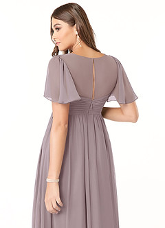 Azazie Verna Robes de demoiselle d'honneur de maternité Robe Trapèze Col V froncé Longueur ras du sol Mousseline de soie image6