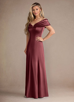Azazie Auberdeen Kleider für die Brautmutter Meerjungfrau-Linie Plissee Stretch-Satin Kleid Merlot image4