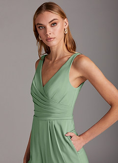 Azazie Ida Final Sale Black Pleated Stretch Chiffon Jumpsuit image8