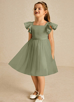 Azazie Kaeya Flower Girl Dresses Pistachio A-Line Bow Tulle Dress image4