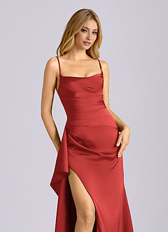 Azazie Sarai Abiti da Damigella Abito Tubino in Raso Elasticizzato Corsetto Melograno image4