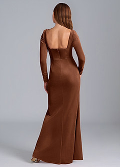 Azazie Addie Jurken voor bruidsmeisjes Jurk van flueel met Kolom Lange mouw Omber image7