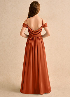 Azazie Shia Girls Formal Blumenmädchenkleider A-Linie Schulterfrei Chiffon Kleid Gebranntes Orange image1