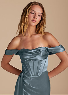 Azazie Amyra Brautjungfernkleider Wandelbar Meerjungfrau-Linie Herzausschnitt Metallischer Satin Kleid Zwielichtviolett image7
