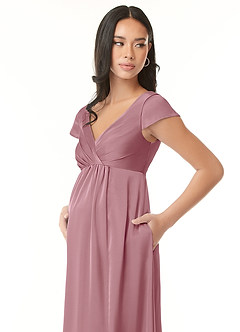 Azazie Allessia Maternity Bridesmaid Dresses A-Line Pleated Stretch Satin Floor-Length Dress image6