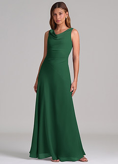 Azazie Nerine Brudtärnklänningar Klä av A-Linje i Chiffong Plisserad Mörkgrön image3