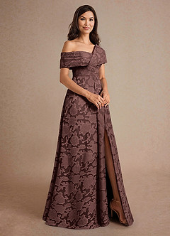 Azazie Milton Mother of the Bride Dresses Espresso A-Line Pleated Floral Burnout Dress image3