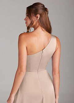 Azazie Brooke Bridesmaid Dresses English Rose A-Line One Shoulder Stretch Satin Dress image3