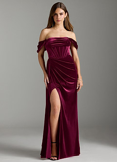 Azazie Amyra Vestidos de damas de honor Vestido de Cabernet de terciopelo de Corte Recto Convertible con Vestidos sin tirantes image6