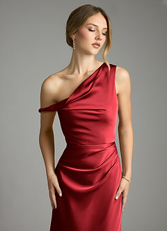 Azazie Emerson Bridesmaid Dresses Scarlet Mermaid Off the Shoulder Stretch Satin Dress image6