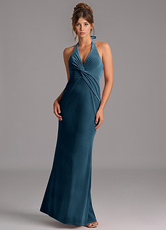 Azazie Valerie Bridesmaid Dresses Blue Topaz Mermaid Velvet Dress image4