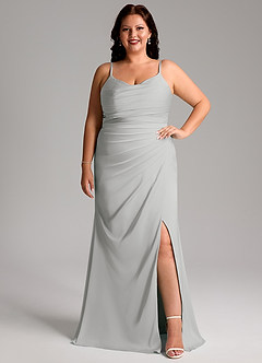 Azazie Deandra Bridesmaid Dresses Silver Mermaid Pleated Stretch Satin Dress image1