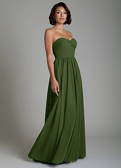 Azazie Petra Bridesmaid Dresses Olive A-Line Corset Chiffon Dress image5