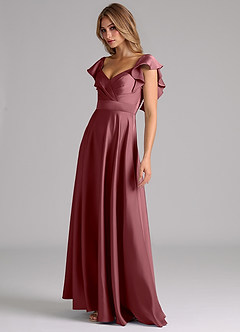 Azazie Leilani Brautjungfernkleider A-Linie Gestreift Stretch-Satin Kleid Wüstenrose image8