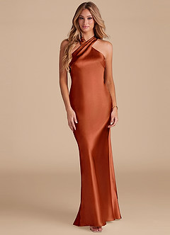 Azazie Doretta Bridesmaid Dresses Auburn Mermaid Bow Metallic Satin Dress image3