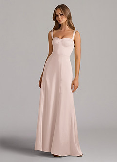 Azazie Amaris Robes de demoiselle d'honneur Robe Trapèze en Satin extensible Corset Rose Pâle image2