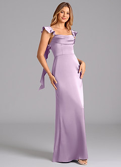 Azazie Adi Brudtärnklänningar Klänning av A-Linje i Stretch Satin Plisserad Frostad Lila image3