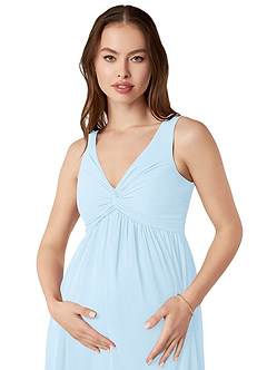 Azazie Yetta Maternity Bridesmaid Dresses A-Line V-Neck Gathered Chiffon Floor-Length Dress image6