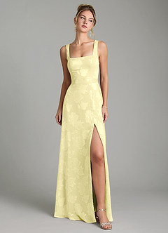 Azazie Cheyenne Robes de demoiselle d'honneur Robe Trapèze en Jacquard floral dévoré Plissé Sorbet Citron image1
