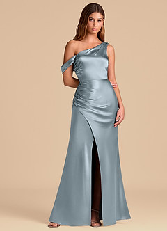 Azazie Madelyn Brudtärnklänningar Klä av Sjöjungfru i Metallisk satin Av axeln Dammblå Konvertibel image5