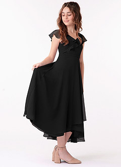 Azazie Posie Junior A-Linie Gestreift Chiffon Kleid Schwarz image3