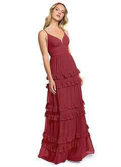 Azazie Rachel Bridesmaid Dresses Pomegranate A-Line Chiffon Dress image3
