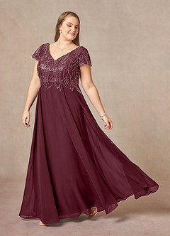 Azazie Eleanor vestidos de madre de la novia Vestido de Cabernet de Gasa de Corte En A con Lentejuela image10