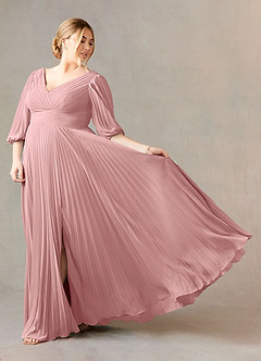 Azazie Zahara Final Sale Burgundy A-Line V-Neck Pleated Chiffon Dress image7