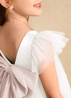Azazie Munchkin Flower Girl Dresses Ivory Rose Petal A-Line Bow Tulle Dress image6