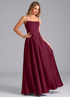 Azazie Elita Bridesmaid Dresses Mulberry A-Line Pleated Stretch Satin Dress image3